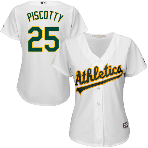 Athletics #25 Stephen Piscotty White Home Women's Stitched MLB Jersey - Click Image to Close